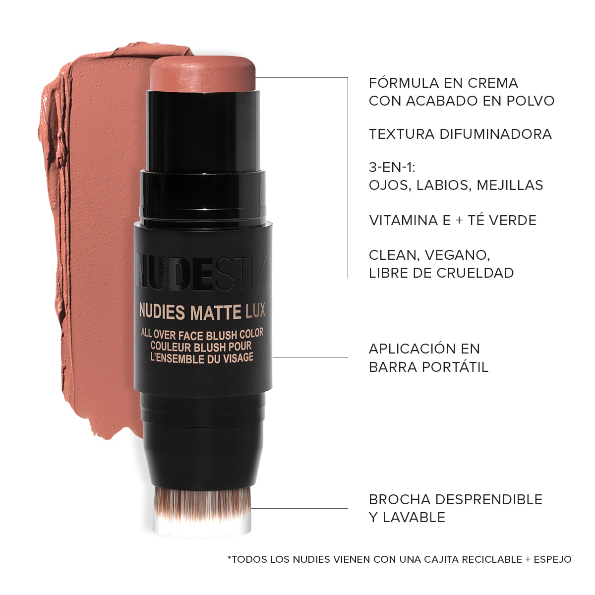 NUDIES MATTE LUX ALL OVER FACE BLUSH COLOR (RUBOR EN BARRA)